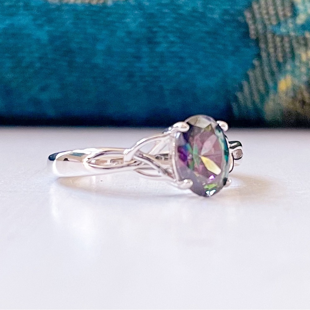 925 Oval Rainbow CZ Ring Sz 7